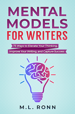 Mental Models for Writers book cover. Light bulb with a brain on top of it.